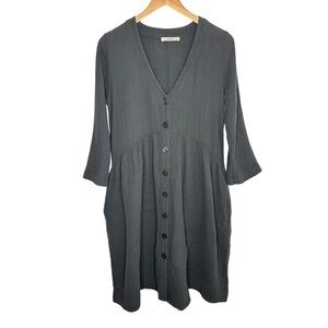 Filosofia Womens V Neck Button Up Gauze Dress Sz XS Gray 3/4 Sleeve 100% Cotton